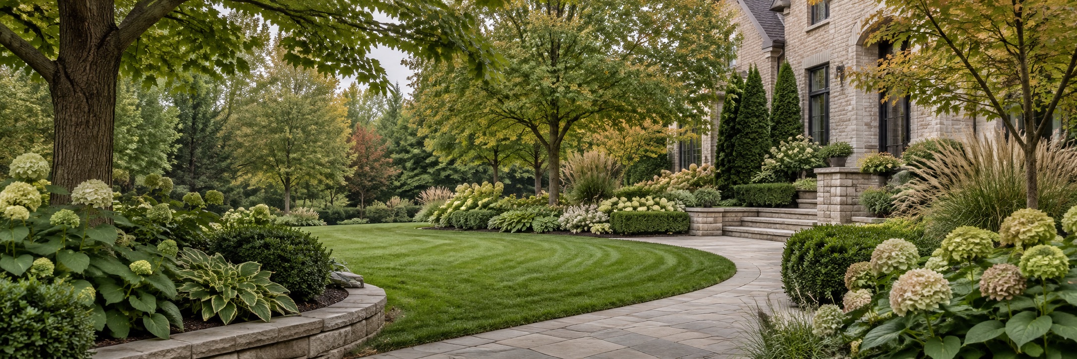 Illustrative high-end Midwestern home with thoughtfully designed landscaping